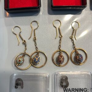 One pair of new old stock vintage chinese cloisonne enamel bead earrings